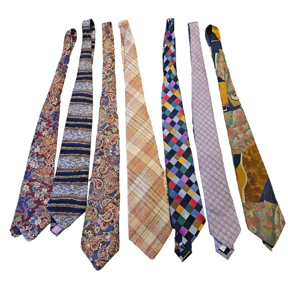 Lot 7 silk ties fun prints Paul Frederick nate friedman Jimmy V paisley bright -